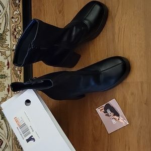 Dream Pairs black mid calf platform chunk heel boots round toe zipper sz 10 NEW…